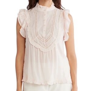 NWT JASON WU pale pink gauzey ruffle cap sleeve high neck blouse top S